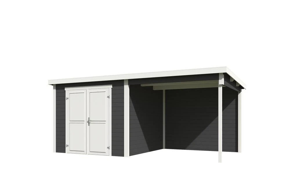 Outdoor Life Blokhut Lars met Overkapping Carbon Grey/Wit 500 x 250 cm - Afbeelding 3